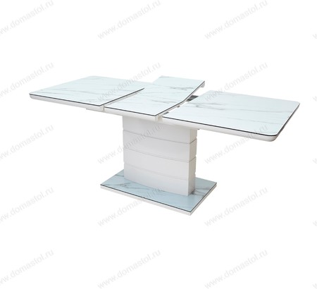 Стол ALTA 120 GREY-WHITE MARBLE/ WHITE глазурованное стекло