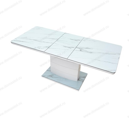 Стол ALTA 120 GREY-WHITE MARBLE/ WHITE глазурованное стекло