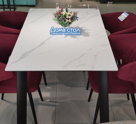 Стол Турин-1C 140 черный, керамика White Marble