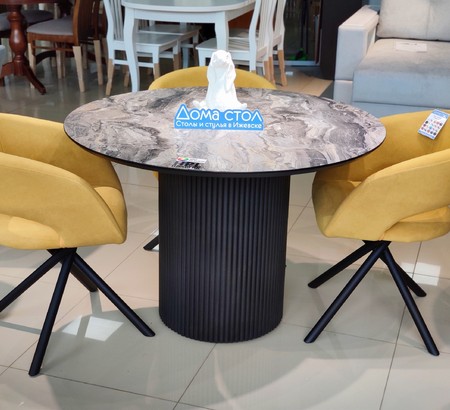 Стол кухонный Лацио 100 черный, Мрамор Чиполлино серый