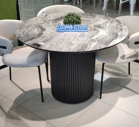 Стол кухонный Лацио 100 черный, Мрамор Чиполлино серый