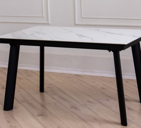Стол Турин-2C 160 черный, керамика White Marble
