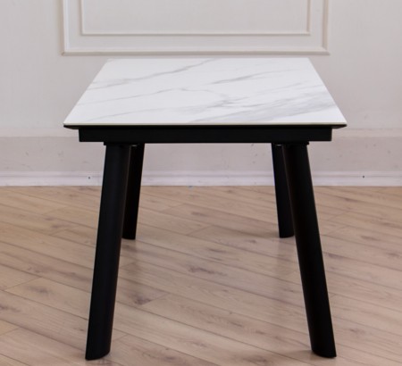 Стол Турин-2C 160 черный, керамика White Marble