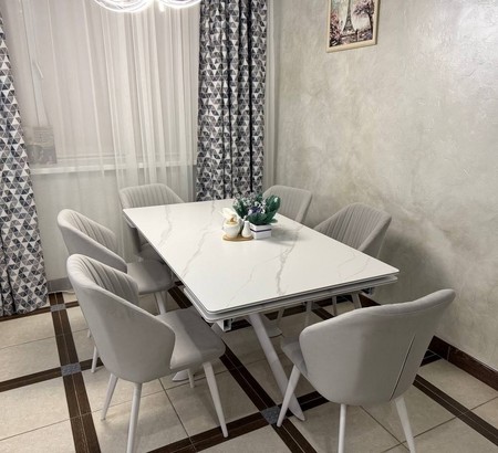 Стол Итали-1C 140 черный, керамика White Marble