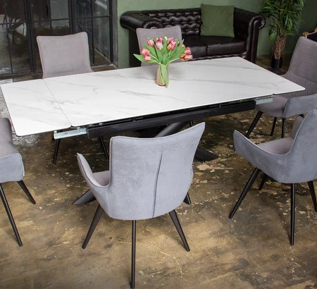 Стол Итали-1C 140 черный, керамика White Marble