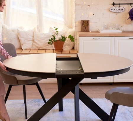 Стол Лондон-2С/T D120 черный, керамика Cream Latte