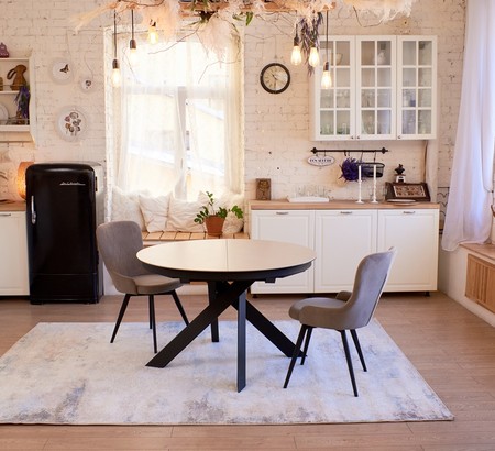 Стол Лондон-2С/T D120 черный, керамика Cream Latte