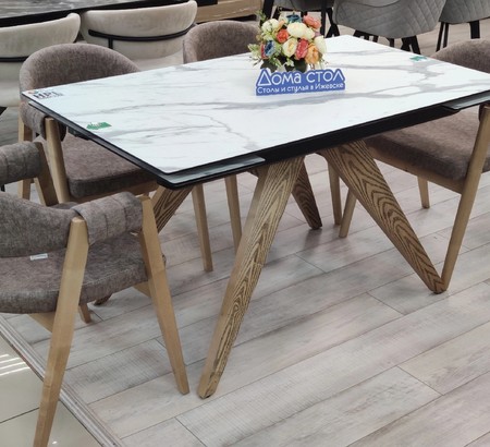 Стол Невада 120 Белый мрамор, каркас светлый орех