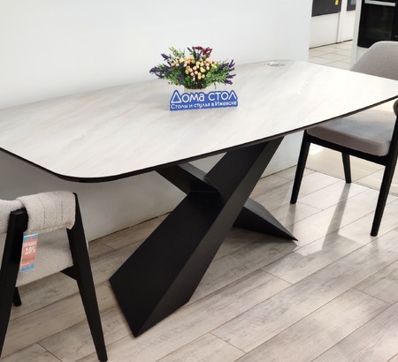 Стол кухонный Даллас 190 Камень Кальвия светло-серый, черный