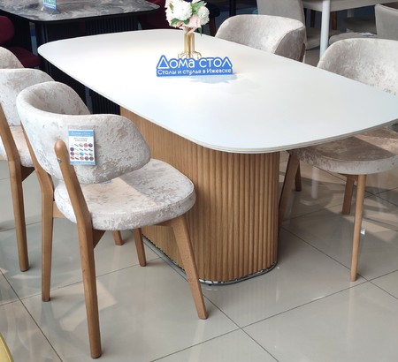 Стол TAMPA 180 цвет БЕЛЫЙ, керамика / Каркас OAK