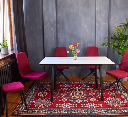 Стол Портофино-1C 110 черный, керамика White Marble