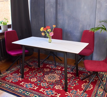 Стол Портофино-1C 110 черный, керамика White Marble