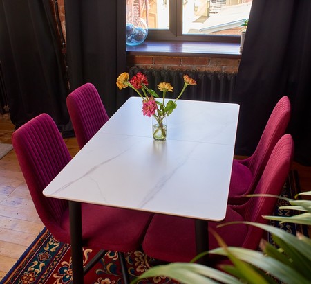 Стол Портофино-1C 110 черный, керамика White Marble