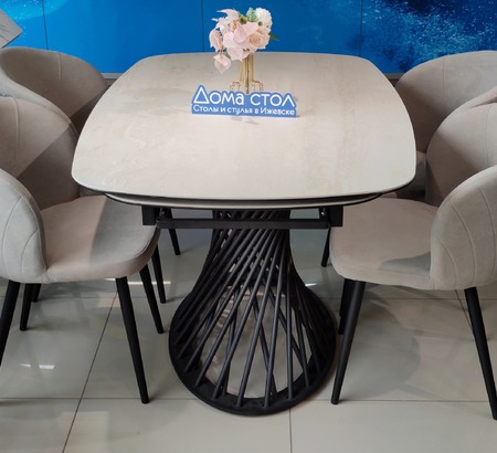 Стол Сан-Ремо-1 140 керамика Travertine Avorio, черный