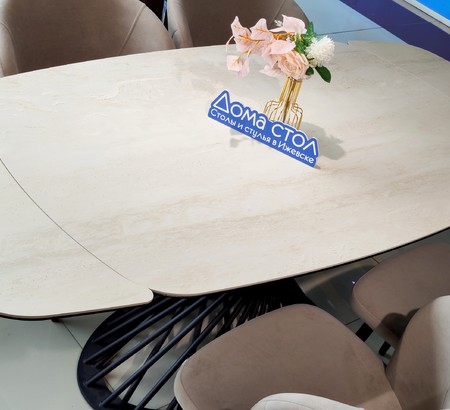 Стол Сан-Ремо-1 140 керамика Travertine Avorio, черный