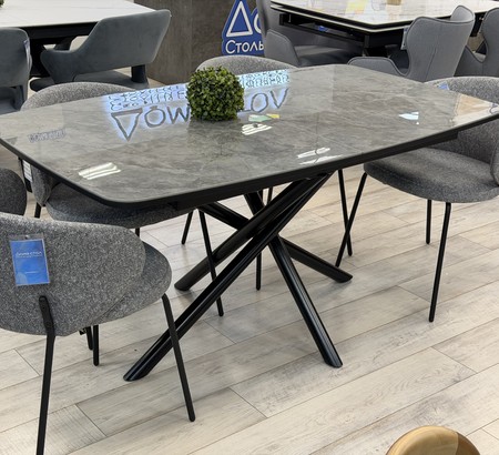 Стол DF1550 глянцевая керамика серый глянец, черный