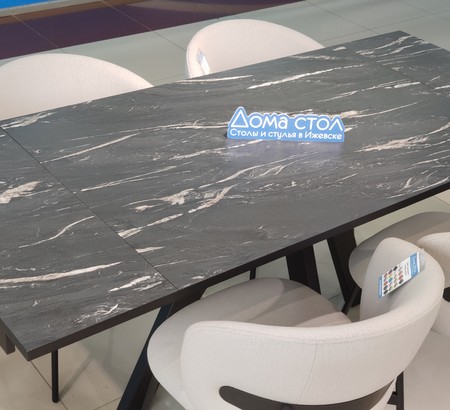 Стол СТОУН 120 HPL Черный мрамор, опоры черный муар