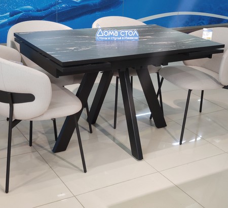 Стол СТОУН 120 HPL Черный мрамор, опоры черный муар