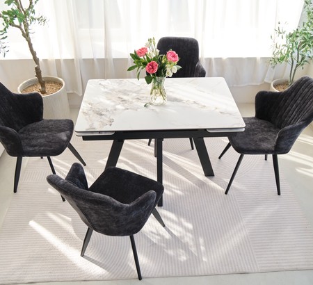 Стол Катана-1C 110 белый, керамика Black Marble