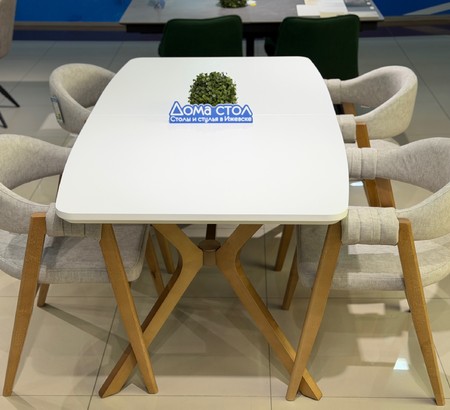 Стол Крафт-АВТО 160 шпон Белая эмаль, каркас Светлый Орех