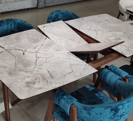 Стол Марко 130, пластик Азул оникс, каркас цвет Орех